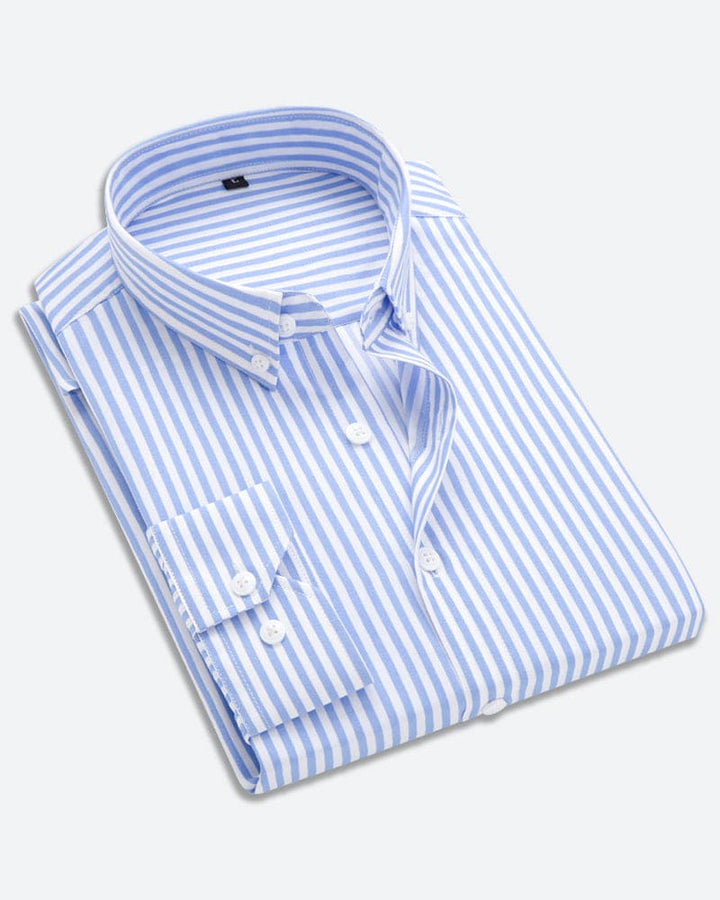 Klassiek Matteo gestreept heren overhemd met lange mouwen en kraag, perfect voor een zakelijke of casual look.