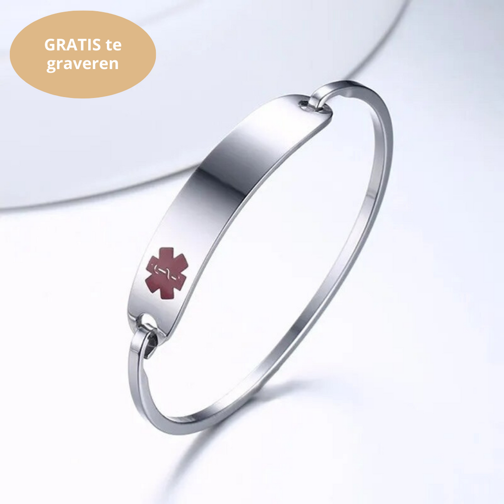Gegraveerde MedAlert veiligheidsarmband, persoonlijke medische ID voor snelle hulp. Comfortabel & duurzaam.