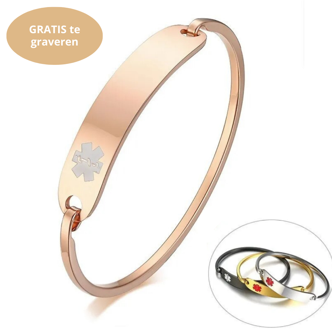 Betrouwbare medische ID armband voor dagelijks gebruik. Graveerbare roestvrij stalen veiligheidssieraden. MedAlert.
