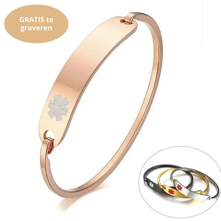 Betrouwbare medische ID armband voor dagelijks gebruik. Graveerbare roestvrij stalen veiligheidssieraden. MedAlert.