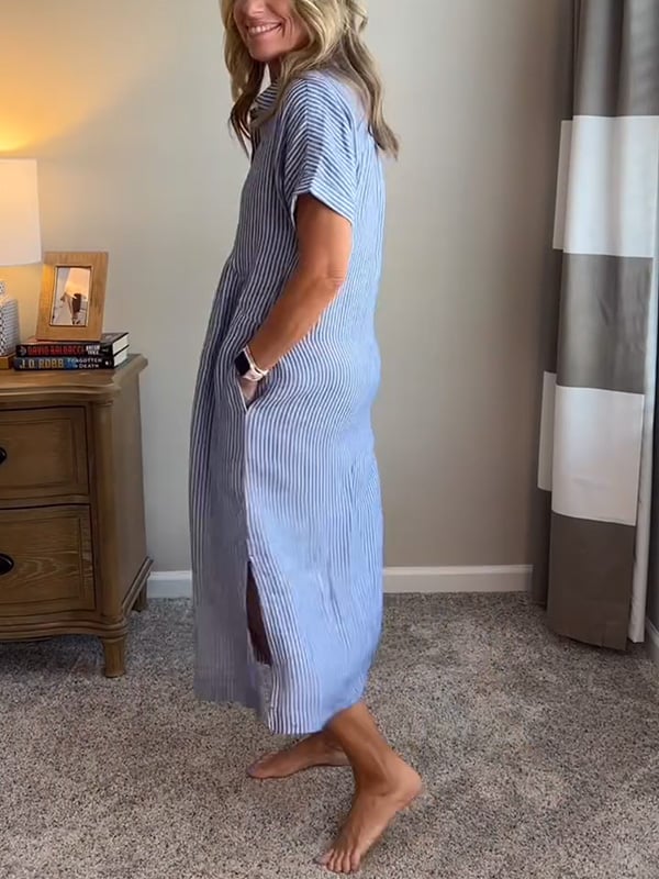 Trendy gestreept midi jurk voor damesmode