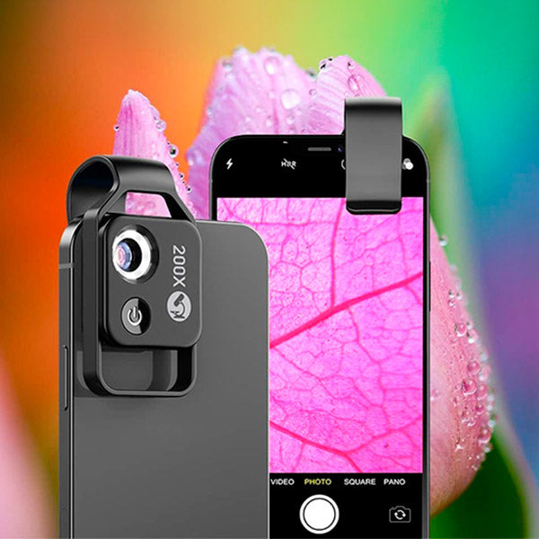 Compacte MicroZoom mini microscoop lens voor smartphones, ideaal voor educatief gebruik en vergroting van kleine objecten.