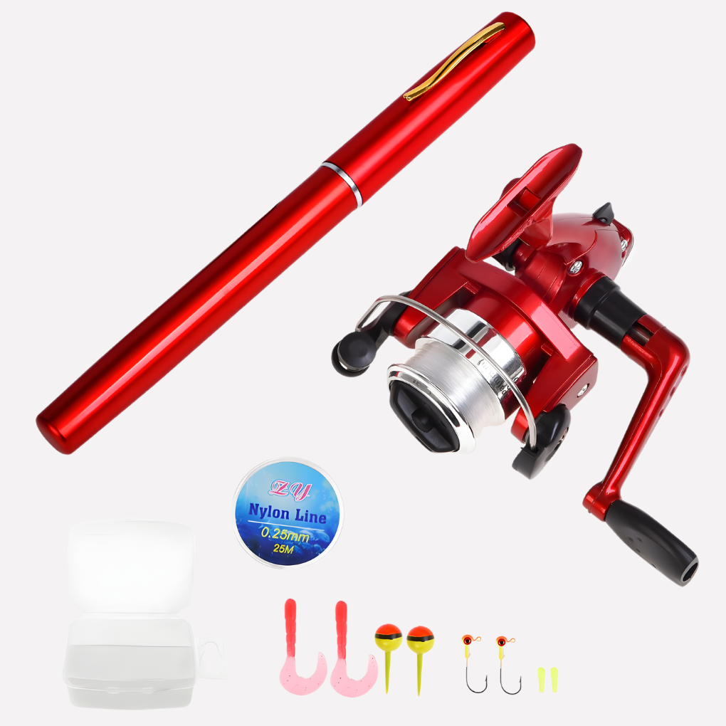 Perfect cadeau: complete mini visshengel en visrol set, ideaal voor compacte visserij en buitenleven.