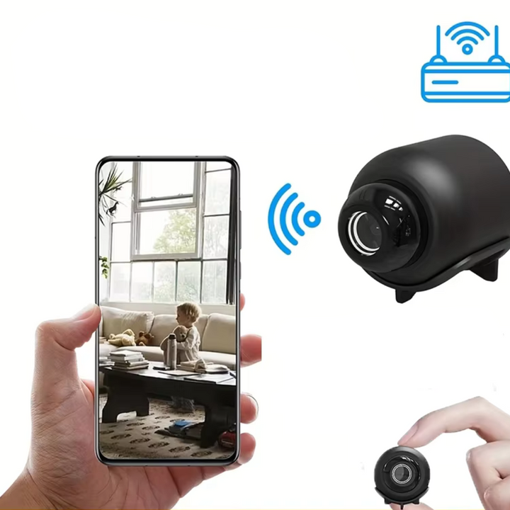 Mini WiFi beveiligingscamera met compact design, ideaal voor discrete huisbeveiliging. Perfect voor onopvallende monitoring.