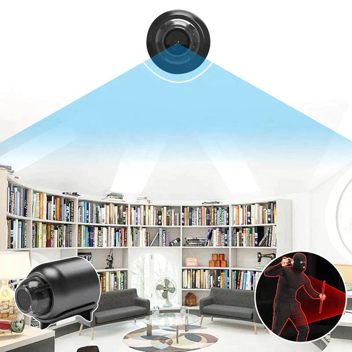 Draadloze mini camera voor huisbeveiliging, met 1080p beeldkwaliteit en helder nachtzicht. Eenvoudig te installeren.