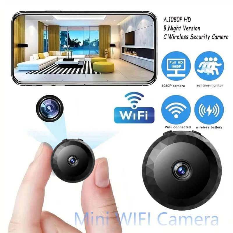 Mini WiFi camera 1080P HD voor discrete thuisbewaking. Draadloos en compact voor onopvallende beveiliging.