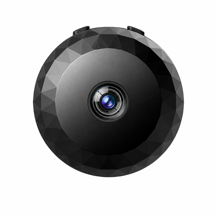 Compacte mini beveiligingscamera met nachtzicht en bewegingssensor. Ideaal voor draadloze kantoorbeveiliging.