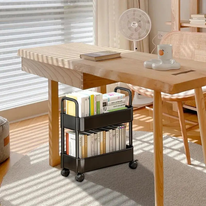 Compacte verrijdbare opbergkar Rollit; perfecte organizer voor boeken in woonkamer, kantoor of studeerkamer.