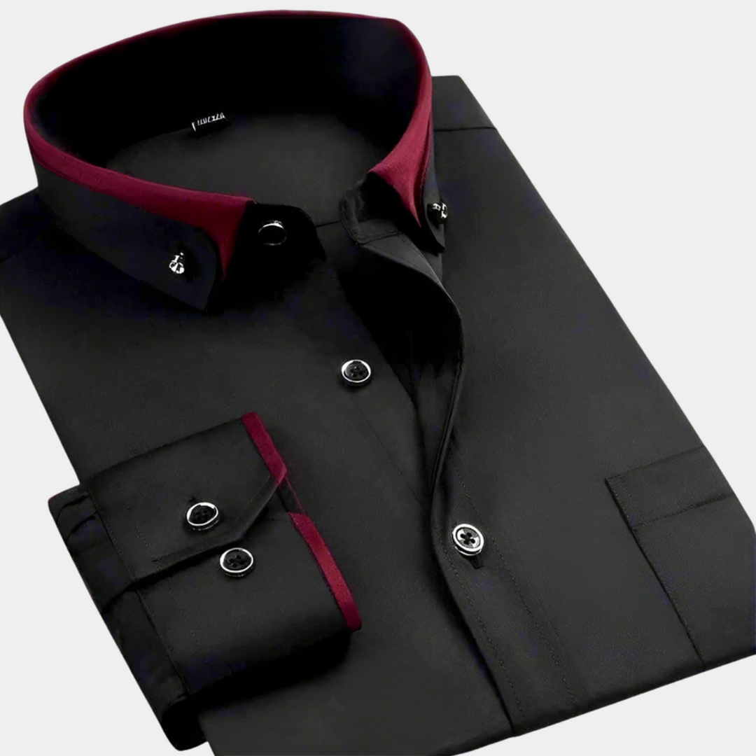 Volledig beeld: elegant heren overhemd met lange mouwen en contrasterende kraag, ideaal voor kantoor/casual.