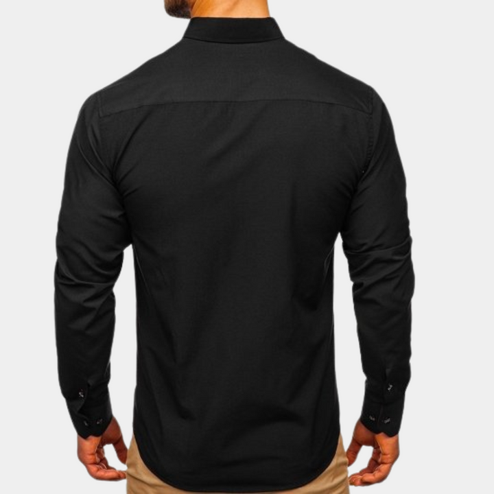Stijlvol heren overhemd, dress shirt met unieke contrasterende kraag. Lange mouwen en moderne snit voor smart casual.