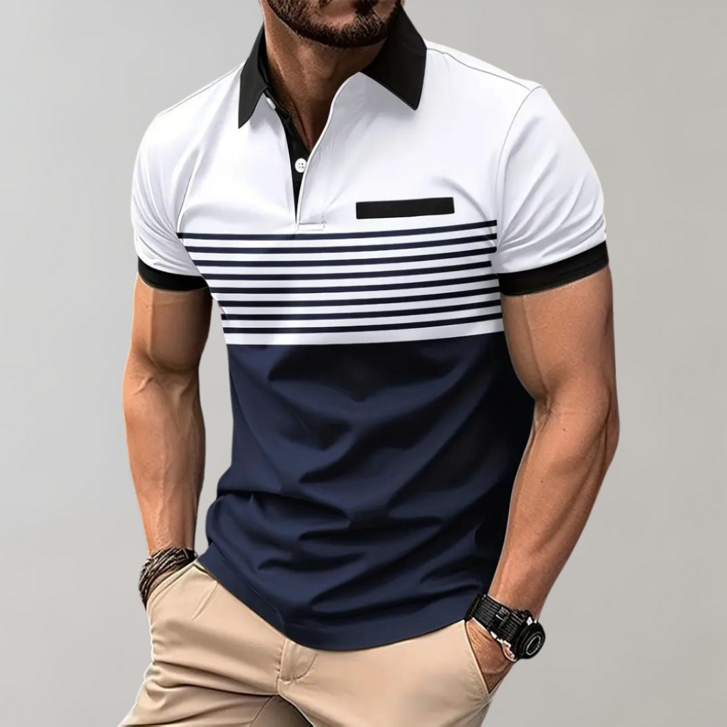 Modern heren poloshirt met zachte stof, perfect voor een casual zomerlook.