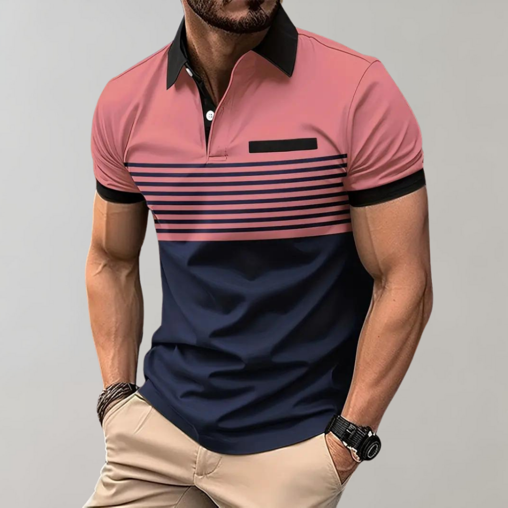 Gestreept heren poloshirt in moderne stijl, ideaal voor casual zomerkleding.
