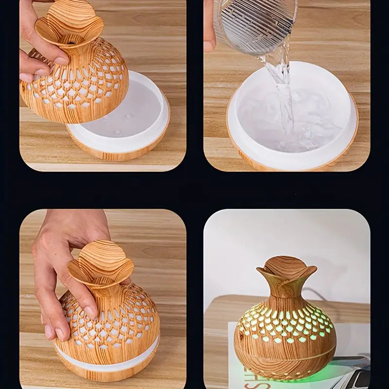 Minimalistische AromaBloom diffuser: sfeervol licht en subtiele geur voor jouw interieur.