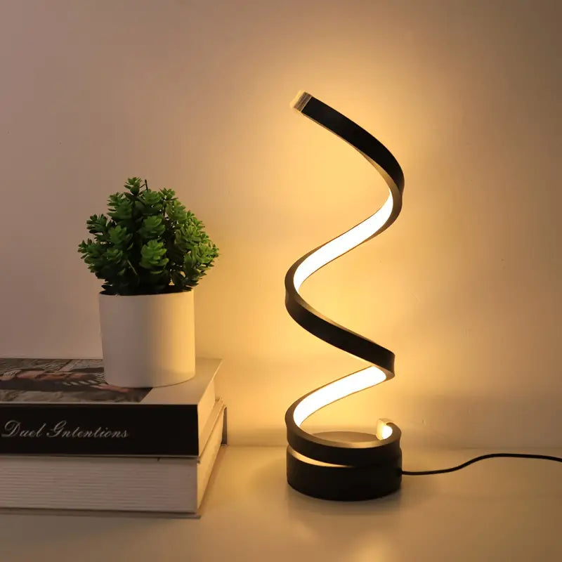 Moderne dimbare LED spiraal tafellamp, ideaal voor sfeervolle verlichting in woonkamer of slaapkamer.
