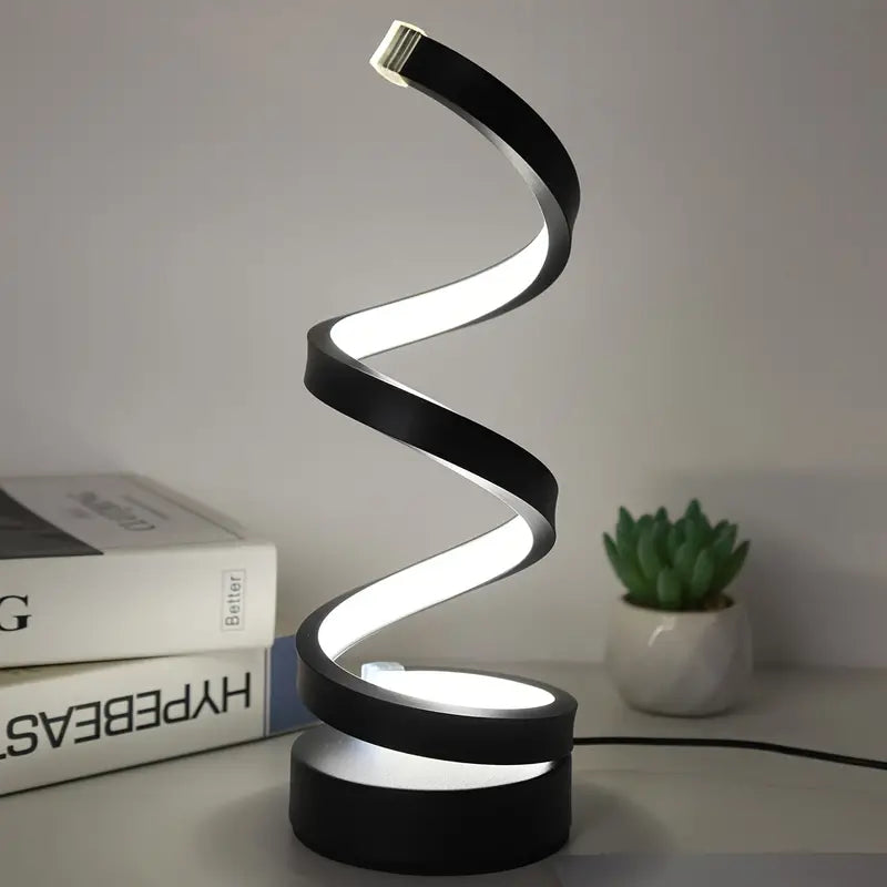 Stijlvolle spiraal LED tafellamp, modern design met dimfunctie; energiezuinige interieurverlichting.