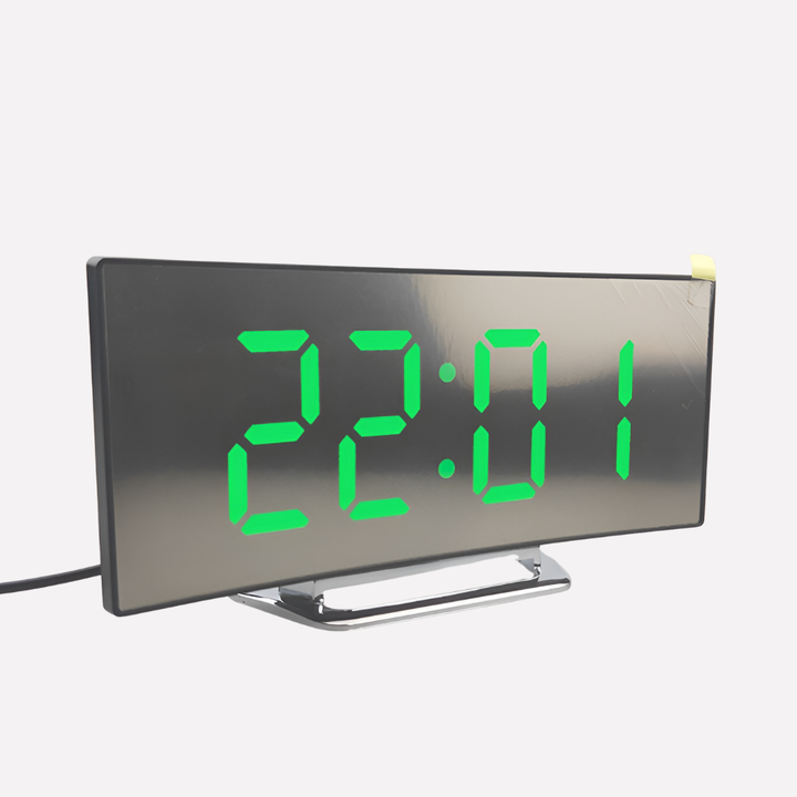 Functionele gebogen digitale wekker met LED display; perfect als tafelklok decoratie voor huishouden en kantoor.