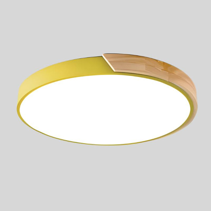 Veelzijdige Macaron plafondlamp, houtaccent, LED, geschikt voor slaapkamer, woonkamer & meer.
