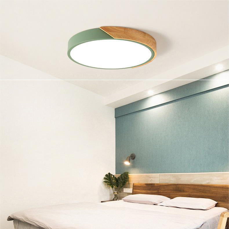 Moderne studeerkamer plafondlamp, Macaron design met hout, functionele LED verlichting.