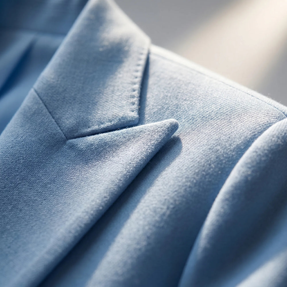 Stijlvol roze tweedelig damespak: een elegante blazer en bijpassende rechte broek voor een complete kantooroutfit.