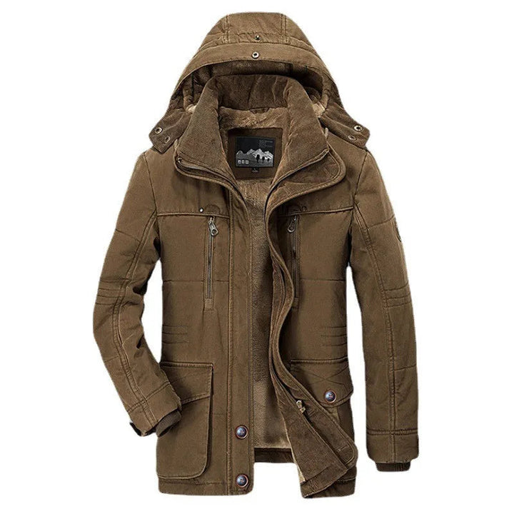 "Modieus warm winterjack voor mannen in koffiekleur; stijlvol ontwerp, hoogwaardige voering, perfect voor koude dagen."