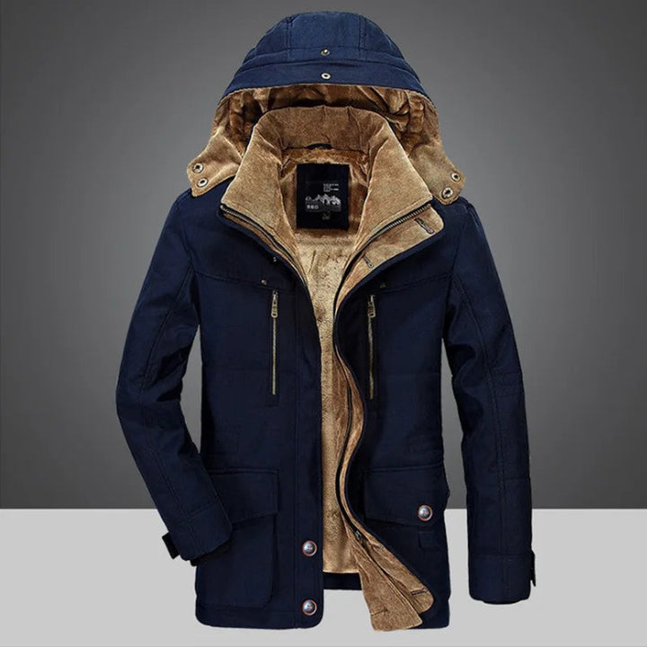 "Modieus warm winterjack voor mannen in koffiekleur; stijlvol ontwerp, hoogwaardige voering, perfect voor koude dagen."