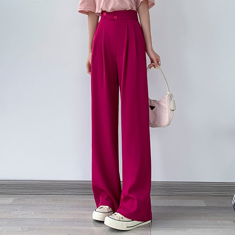 Modieuze dames wijde pijpen broek met hoge taille, comfortabel en elegant voor een casual of zakelijke look.