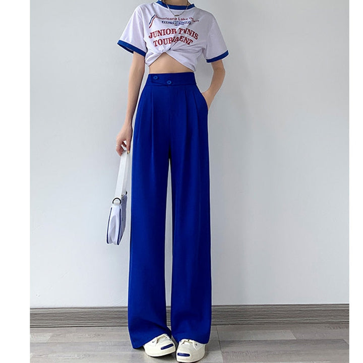 Veelzijdige dames wijde pijpen broek hoge taille, geschikt als casual broek of elegante pantalon voor werk.