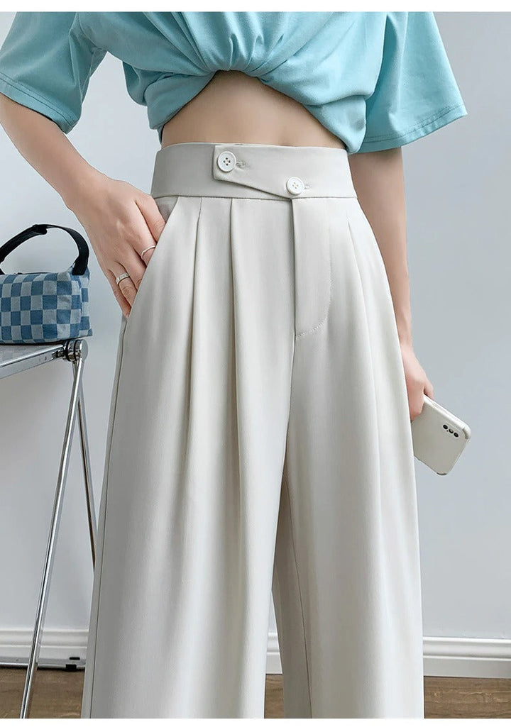 Eenvoudig elegante dames wijde pijpen broek met hoge taille, comfortabel en tijdloos voor een chique look.