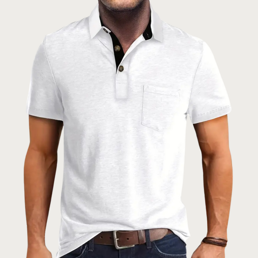 Moeiteloos stijlvol heren poloshirt met korte mouwen en borstzak. Comfortabel casual herenkleding voor de zomer.