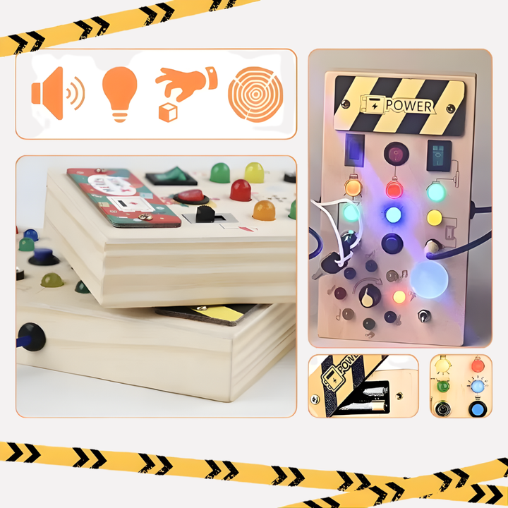 Kleurrijk Montessori drukbord met LED licht, perfect voor baby's en peuters; bevordert vroege ontwikkeling en motoriek.