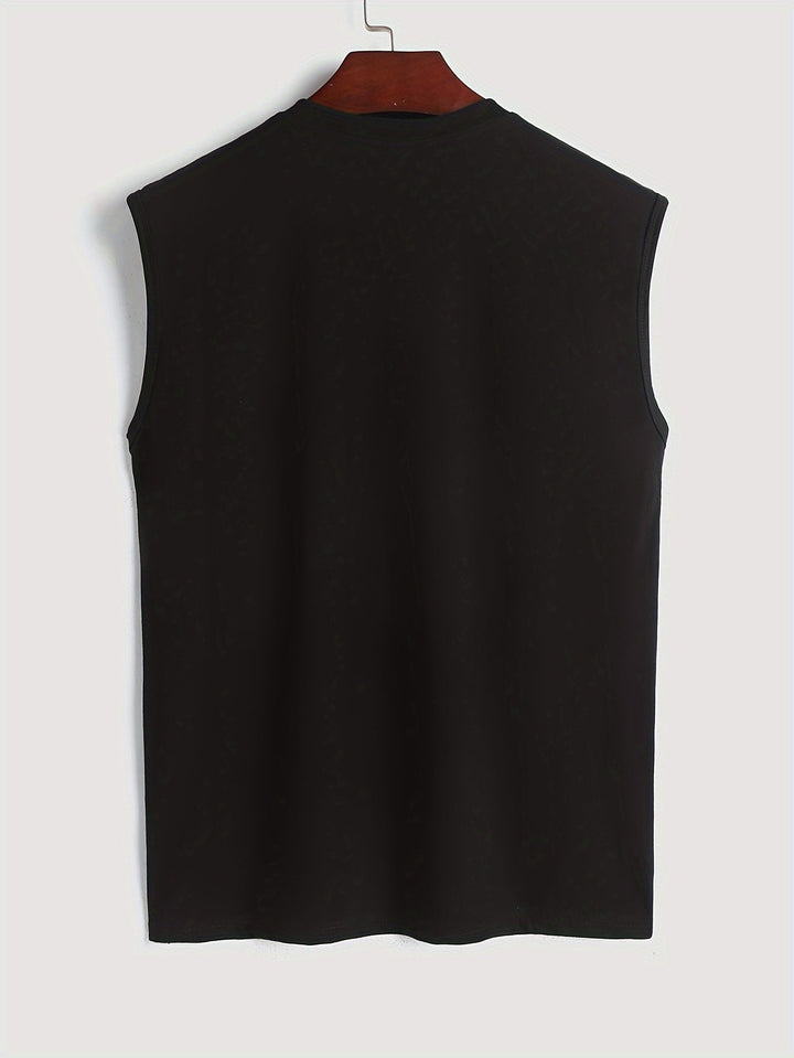 Comfortabel mouwloos heren shirt met vogelprint en losse pasvorm, perfect voor zomerse herenkleding. Ronde hals.