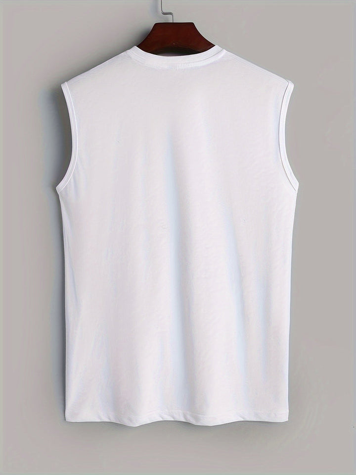 Heren mouwloos shirt met levendige vogelprint, perfect als comfortabele zomer top. Casual herenkleding met ronde hals.
