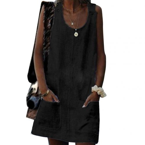 Elegante dames zomerjurk met handige zakken, een trendy en comfortabele A-lijn mouwloze jurk voor casual dagen.