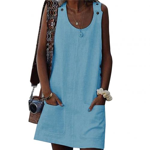 Modieuze A-lijn damesjurk met zakken. Deze trendy, mouwloze casual jurk is comfortabel voor lente- en zomerdagen.