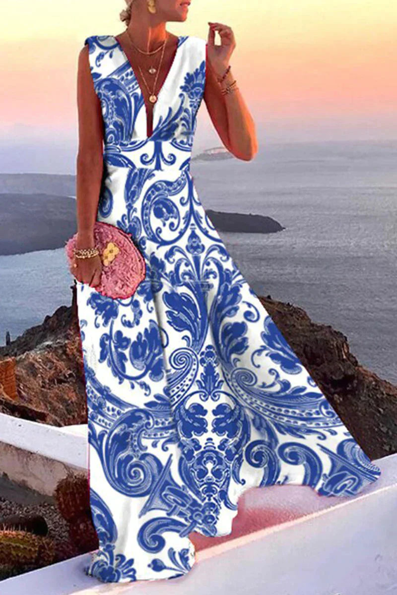 Elegante mouwloze zomerjurk voor dames met kleurrijke print, figuurslankend en perfect voor een casual look.