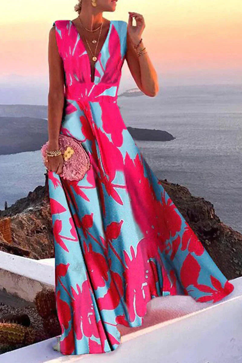 Comfortabele mouwloze zomerjurk Layla voor dames, met bloemenprint; perfect als casual of strandjurk.