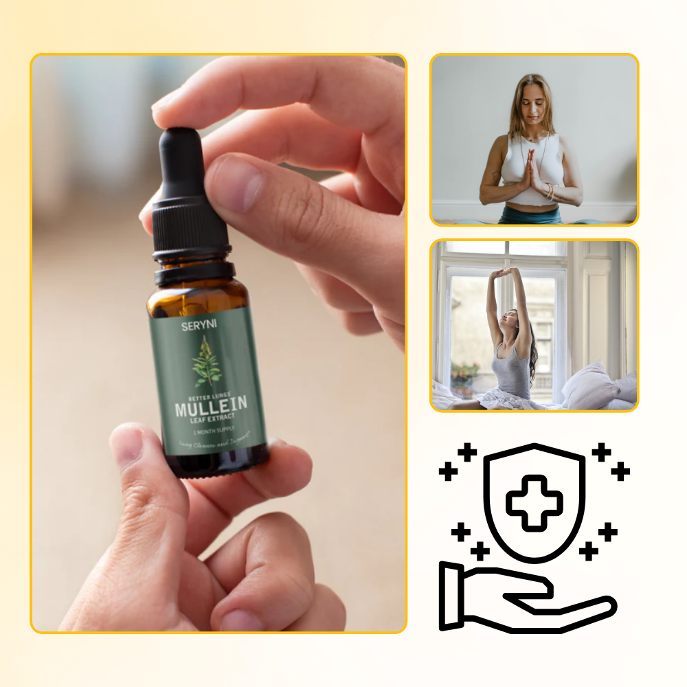 Fles Mullein Longondersteuning: natuurlijke formule voor ademhalingsondersteuning en welzijn van de luchtwegen.