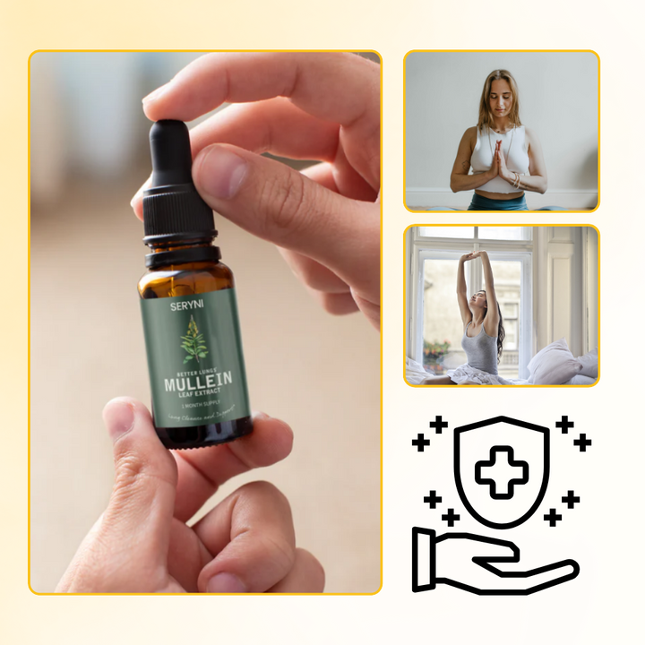 Fles Mullein Longondersteuning: natuurlijke formule voor ademhalingsondersteuning en welzijn van de luchtwegen.