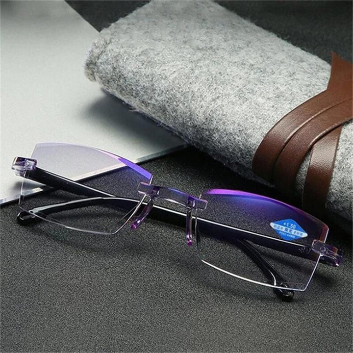 Stijlvolle computerbril met blauwlichtfilter en multifocale glazen; unisex ontwerp voor digitaal comfort.