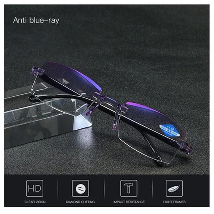Duurzame VisionGuard bril met blauwlichtfilter en multifocale glazen; oogbescherming voor alle leeftijden.