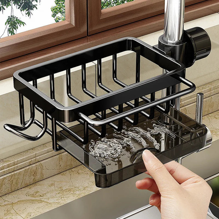 Multifunctionele gootsteen organizer van aluminium voor een opgeruimd aanrecht. Ruimtebesparend keukenrek.