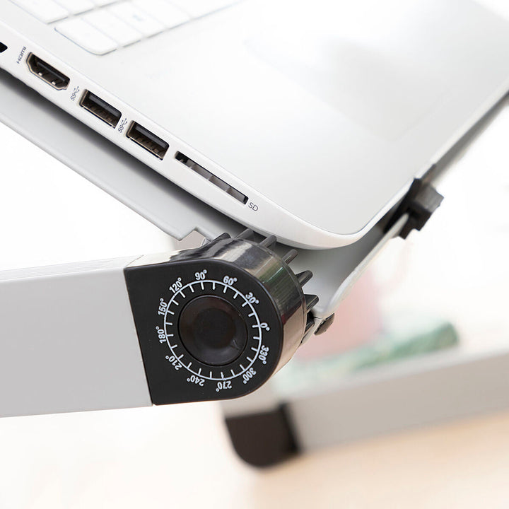 Compacte en draagbare laptopstandaard, eenvoudig mee te nemen voor flexibel en comfortabel werken overal.