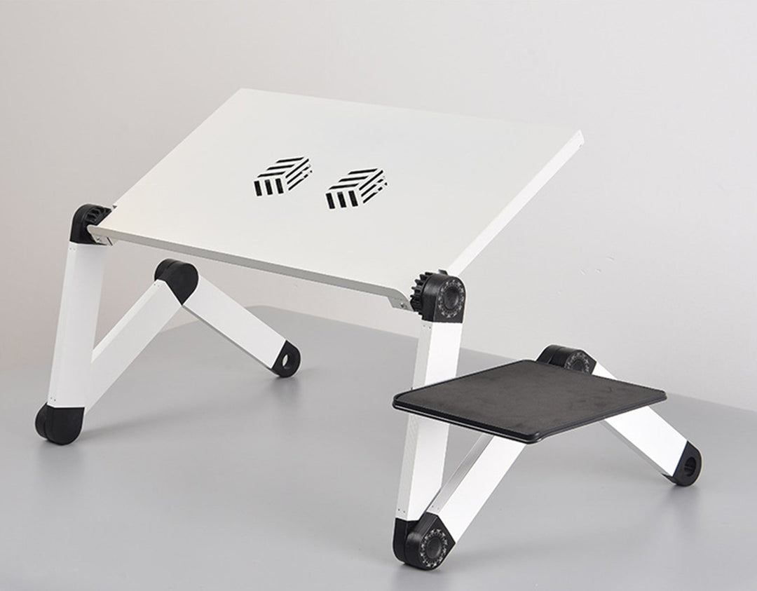 Deze multifunctionele laptopstandaard transformeert elke plek in een ergonomische, comfortabele werkplek.