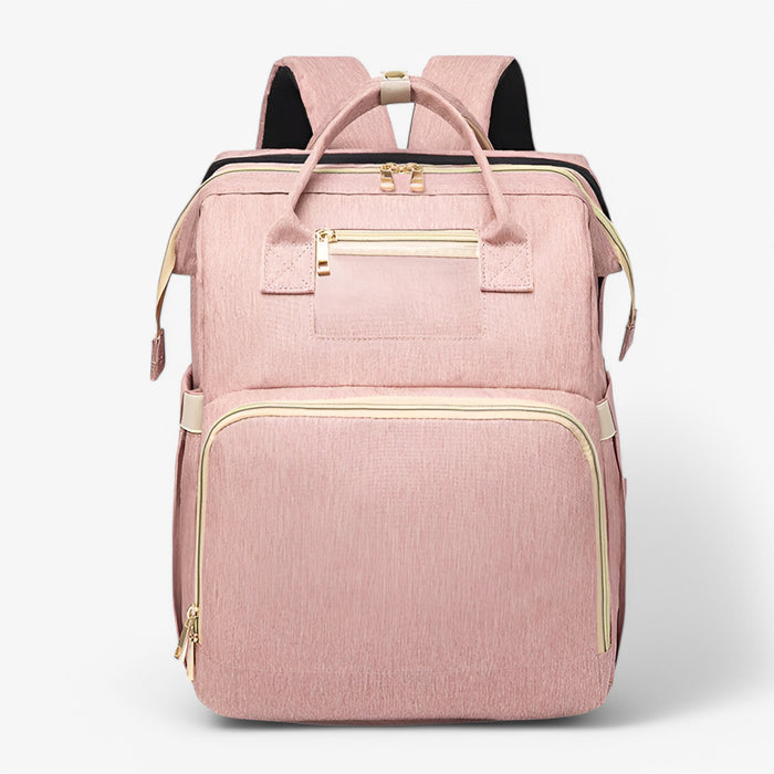 Praktische Noëlle verzorgingstas met uitschuifbaar babybedje, perfect voor dutjes buitenshuis.
