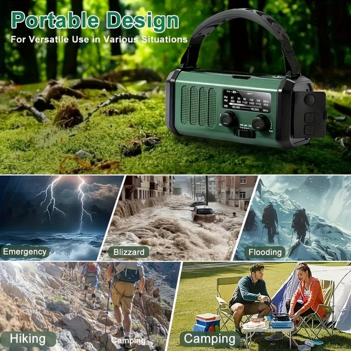Noodradio bij stroomuitval thuis: complete noodradio met AM/FM, LED zaklamp, powerbank en handcrank, voor licht en communicatie.