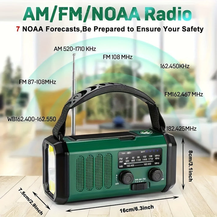 Outdoor noodradio kamperen: robuuste noodradio met powerbank, AM/FM radio en LED zaklamp, perfect voor kamperen, survival en outdoor.