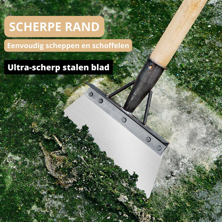 Duurzame RVS tuinschep, multifunctioneel voor graven, planten en verpotten; maakt tuinieren makkelijk.