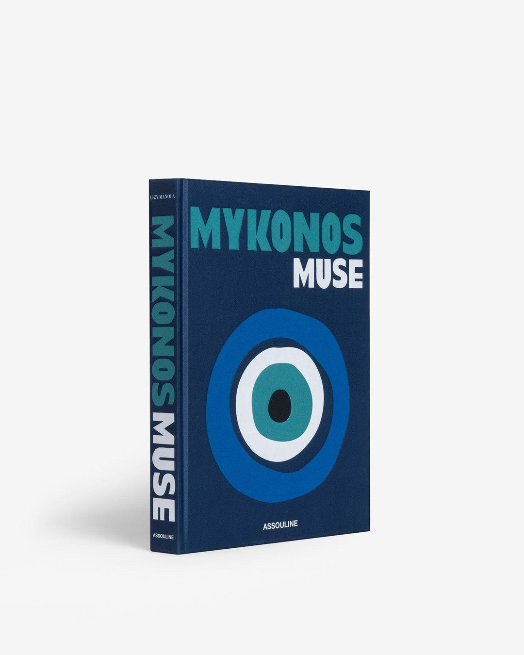 Blauwe uitvoering van het decoratieve salontafel boek met het Mykonos Muse design