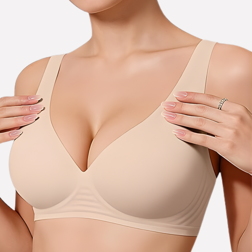 Dames draadloze bralette met elegante diepe v-hals, naadloos en rekbaar voor comfortabel damesondergoed.
