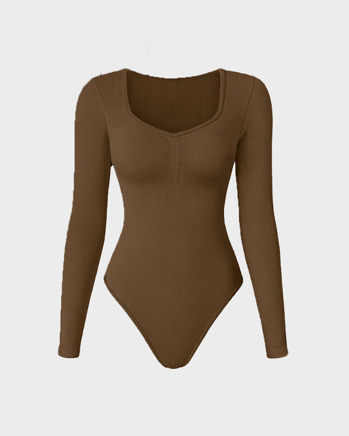 "Naadloze Selene Bodysuit met V-hals, lange mouwen en sculpting stof voor elegante en gladde styling bij dameskleding"